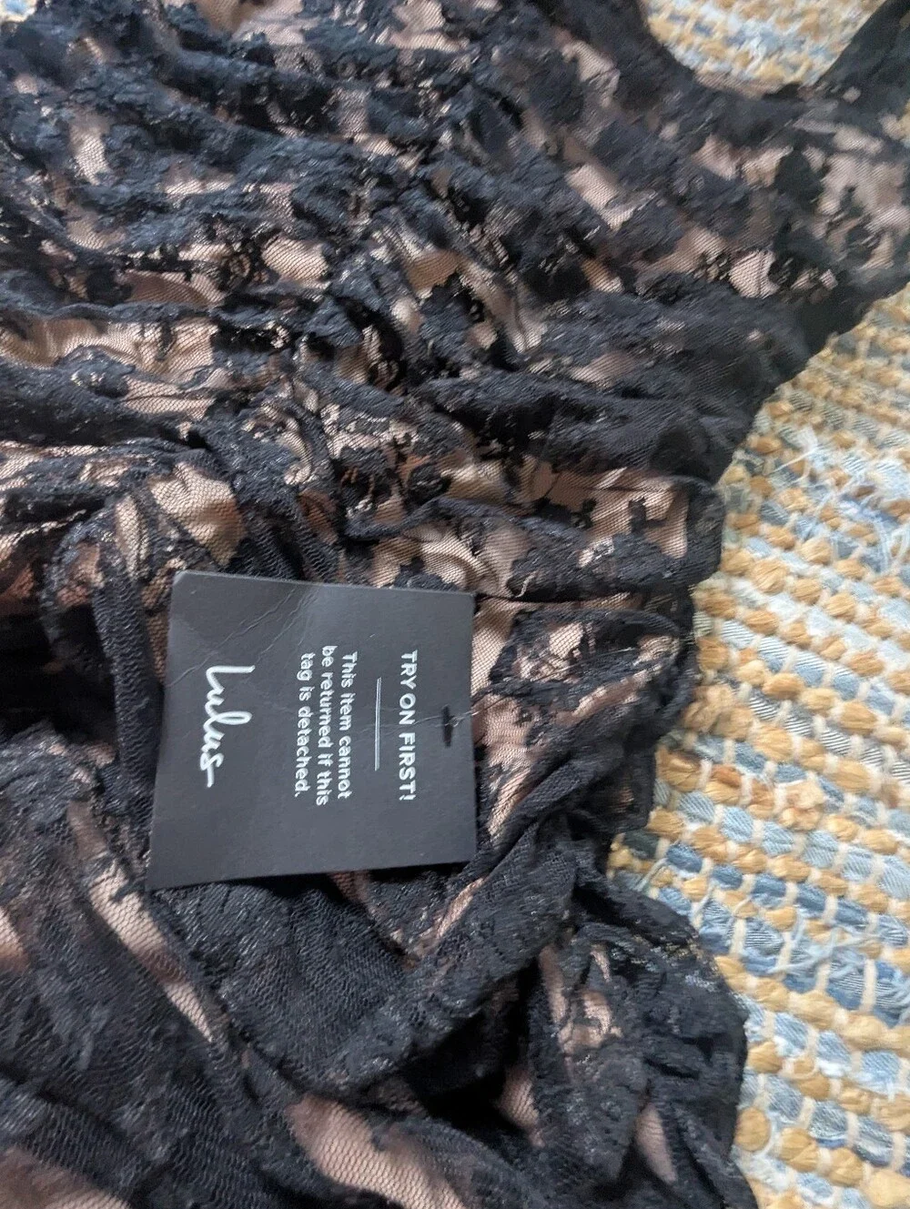 NWT Lulus Black Nude Lace Ruched Mesh Mini Dress M Sheer Goth Coquette 90s Vamp - Picture 10 of 11